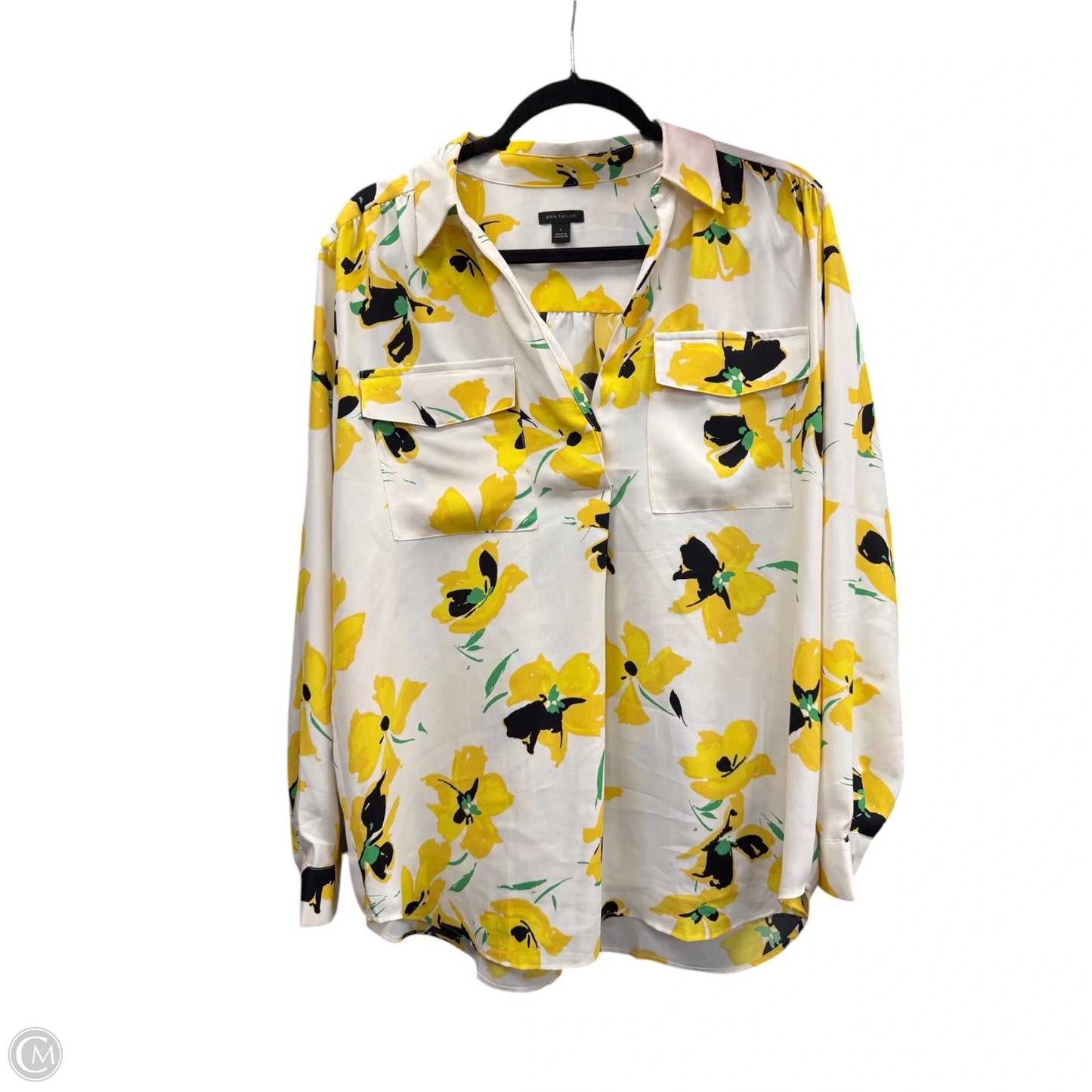Blouse Long Sleeve By Ann Taylor In Black & Yellow, Size: S