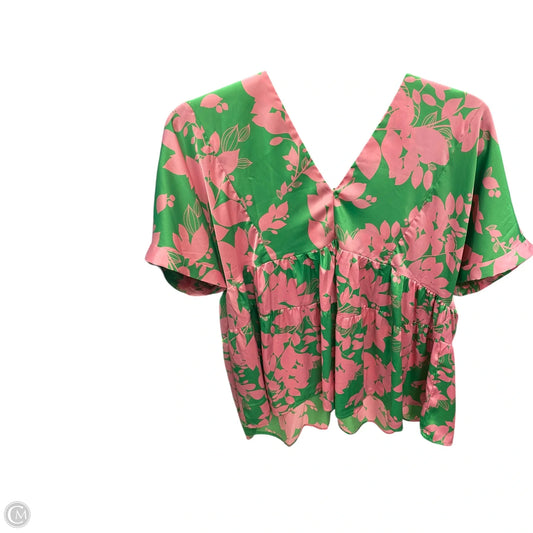 Blouse Short Sleeve By Clothes Mentor In Green & Pink, Size: L
