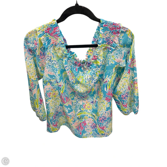 Blouse 3/4 Sleeve By Charlie Paige In Blue & Green, Size: M