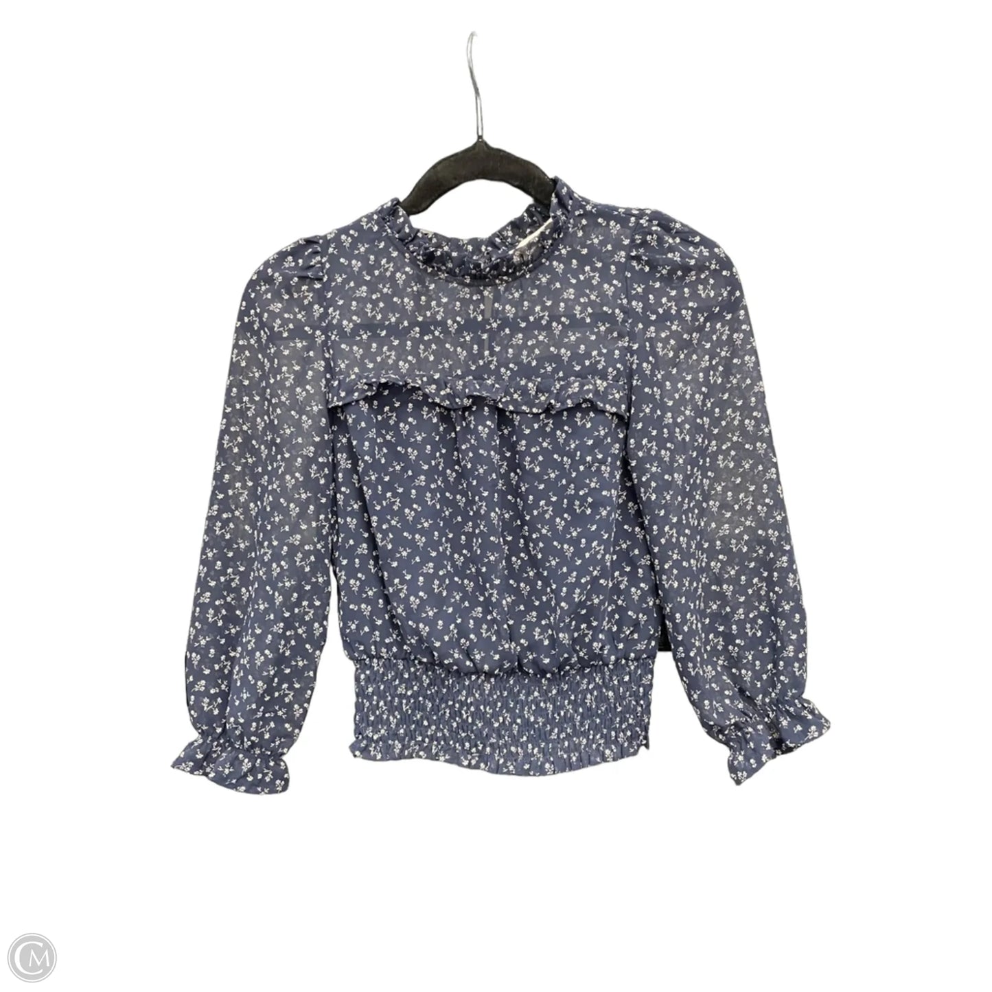Blouse Long Sleeve By Monteau In Blue & Cream, Size: Xs