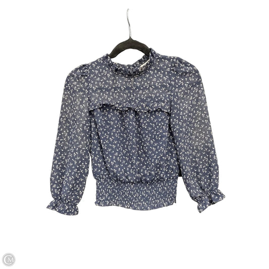 Blouse Long Sleeve By Monteau In Blue & Cream, Size: Xs