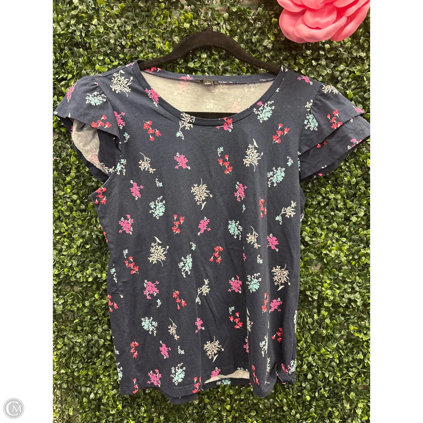 Top Short Sleeve By Ann Taylor In Blue & Pink, Size: S