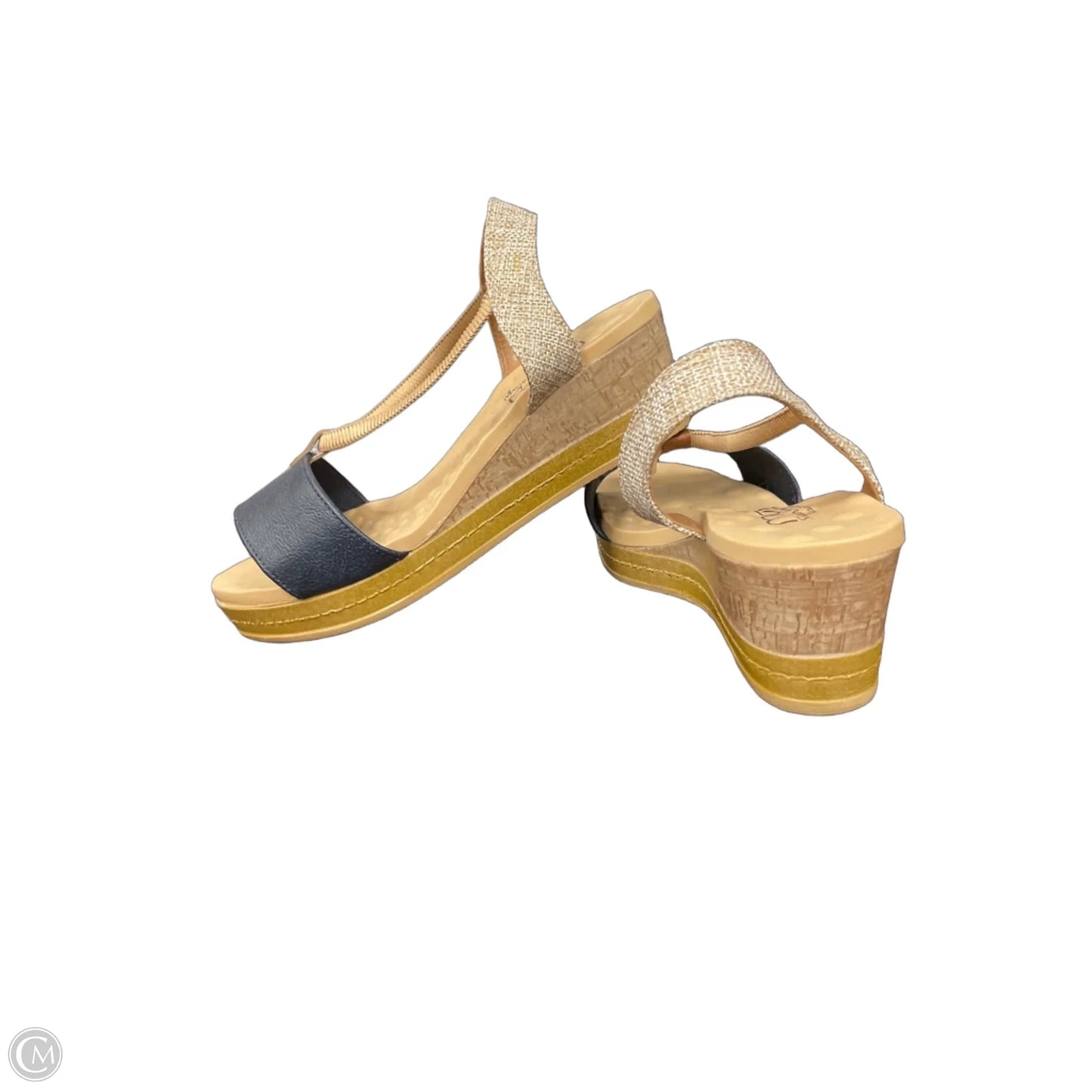 Sandals Heels Wedge By Clothes Mentor In Blue & Tan, Size: 6