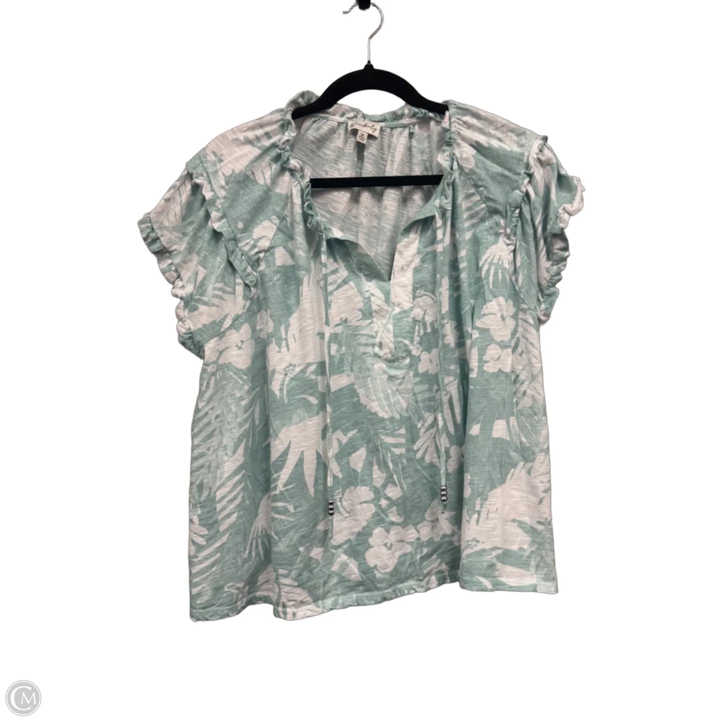 Top Short Sleeve By Wonderly In Green & White, Size: 3x