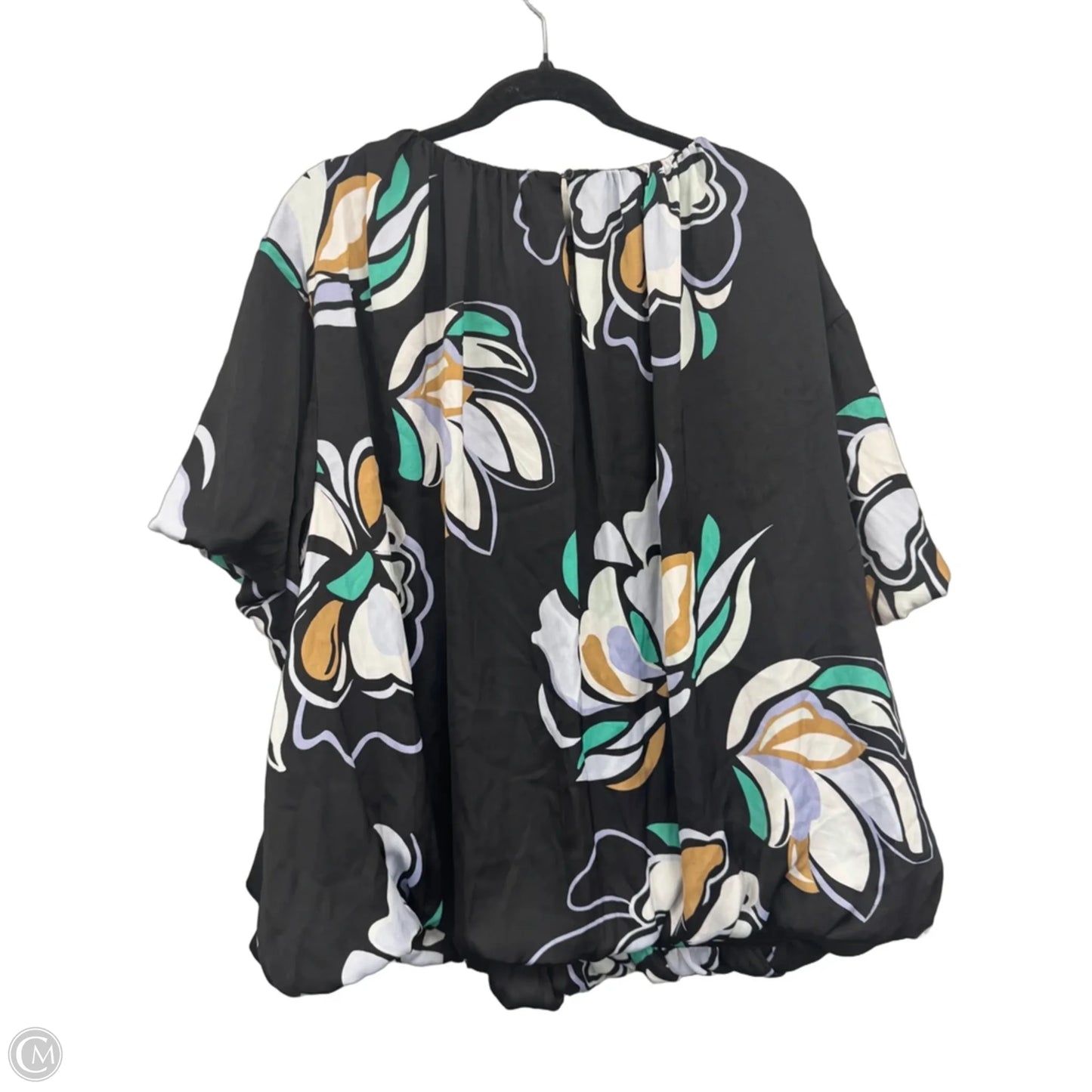Blouse Short Sleeve By Nine West Apparel In Black & Green, Size: 3x