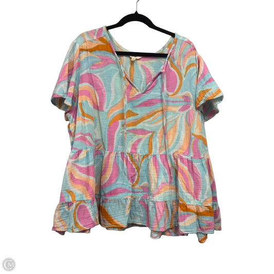 Top Short Sleeve By Terra & Sky In Blue & Pink, Size: 3x