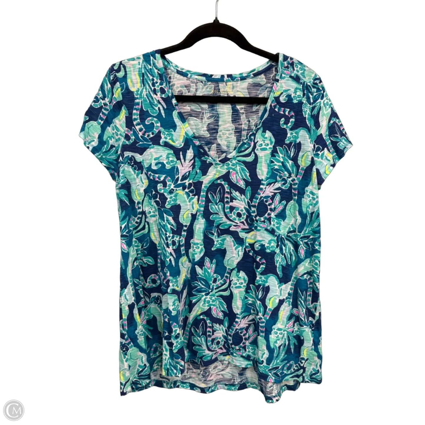 Top Short Sleeve Designer By Lilly Pulitzer In Blue & Purple, Size: L