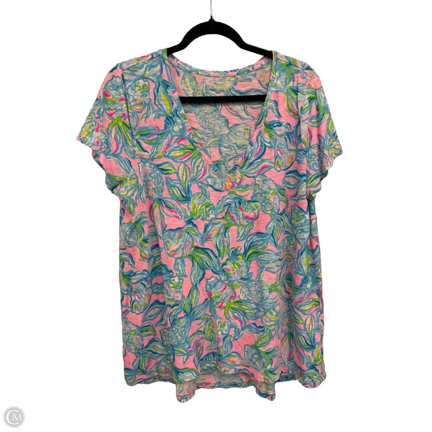 Top Short Sleeve Designer By Lilly Pulitzer In Blue & Pink, Size: Xl