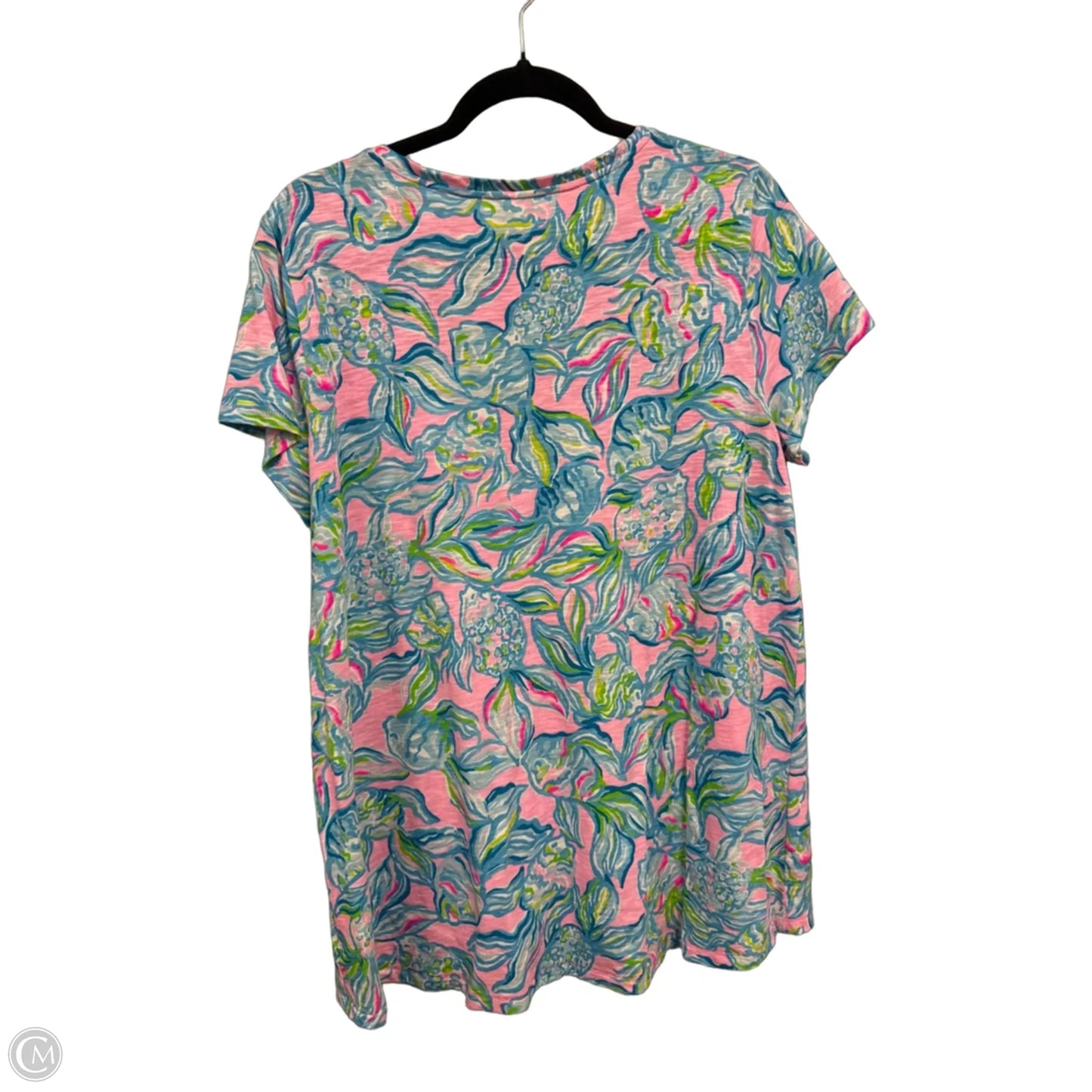 Top Short Sleeve Designer By Lilly Pulitzer In Blue & Pink, Size: Xl