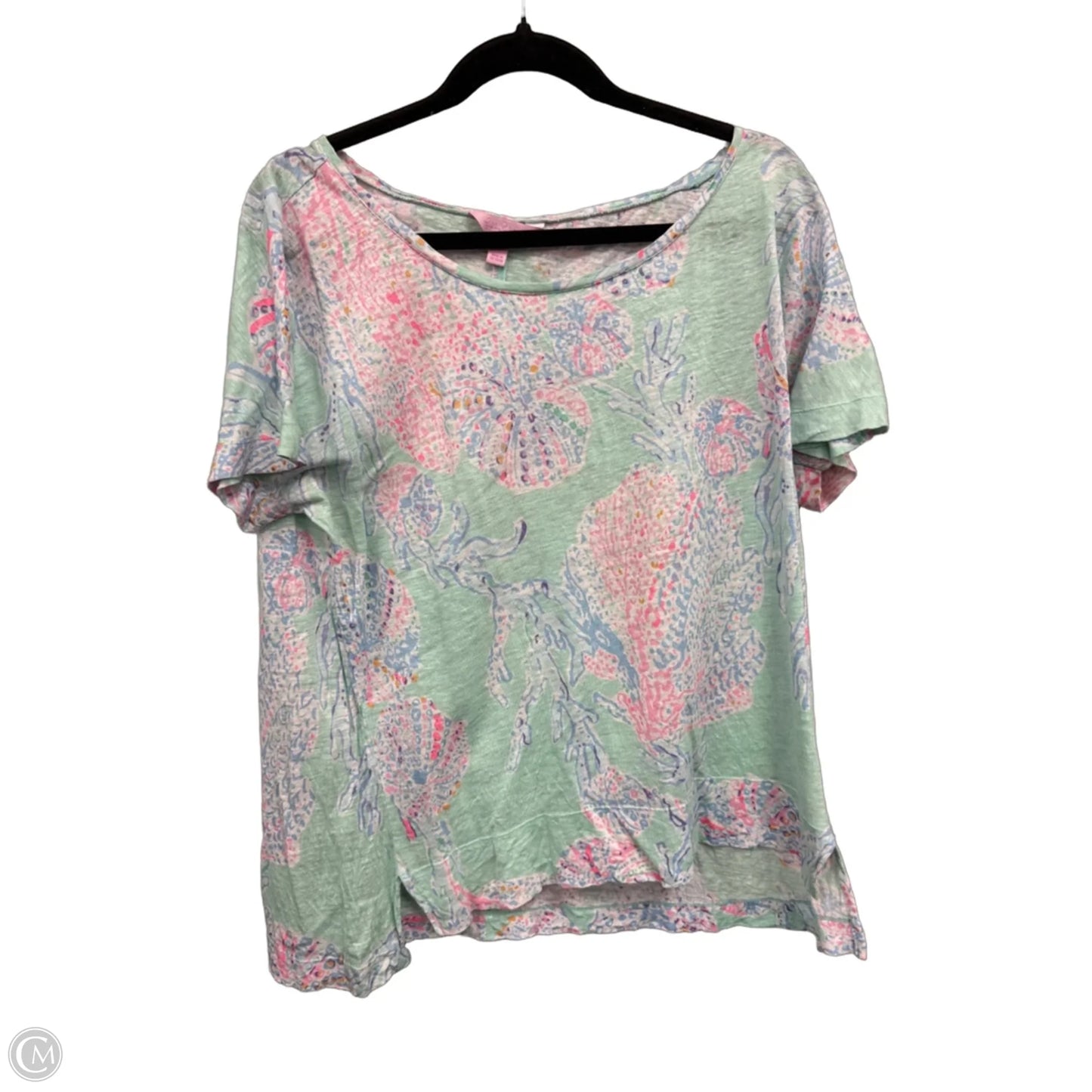 Top Short Sleeve Designer By Lilly Pulitzer In Green & Pink, Size: Xl