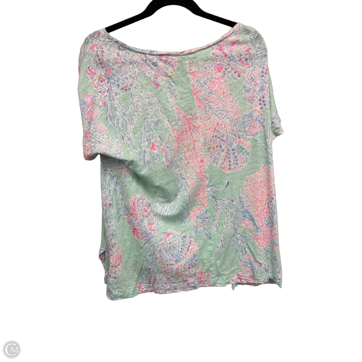 Top Short Sleeve Designer By Lilly Pulitzer In Green & Pink, Size: Xl
