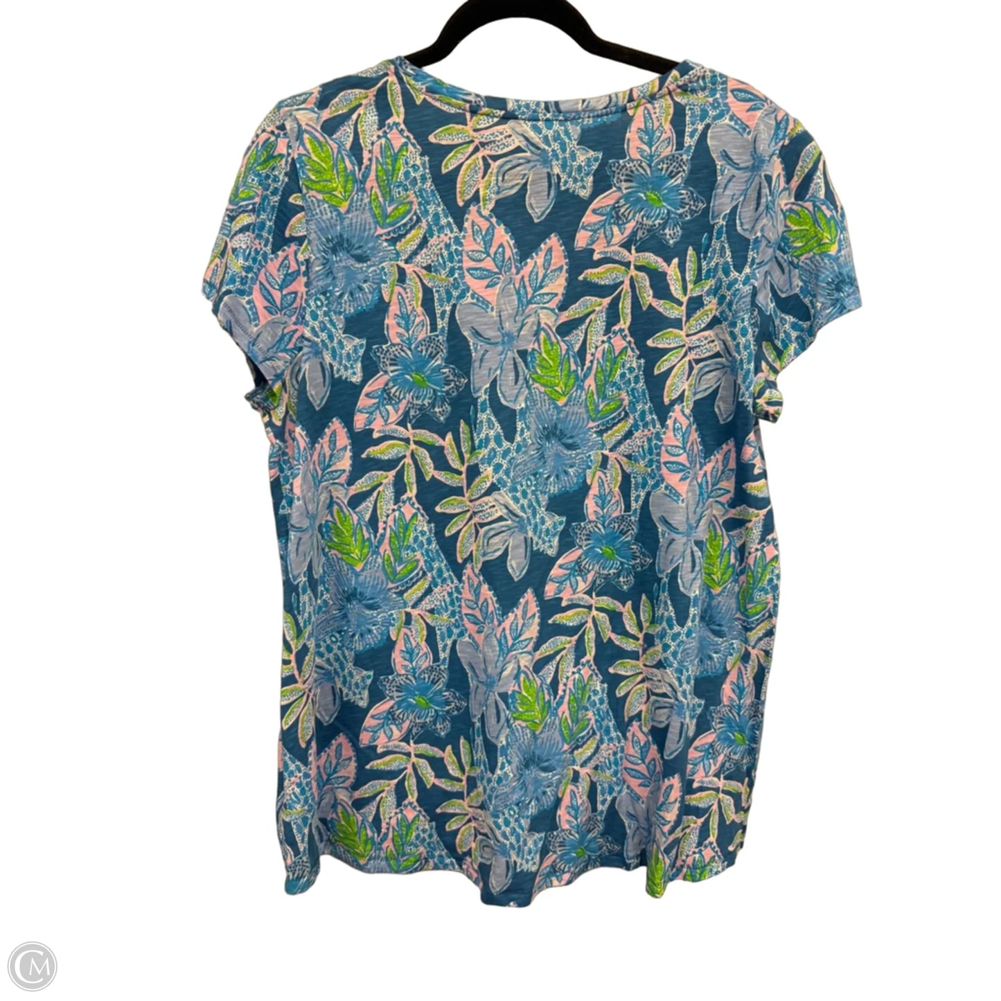 Top Short Sleeve Designer By Lilly Pulitzer In Blue & Pink, Size: Xl