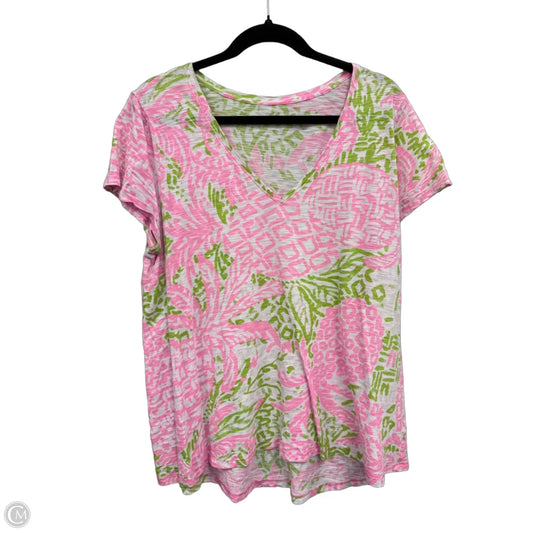 Top Short Sleeve Designer By Lilly Pulitzer In Green & Pink, Size: L