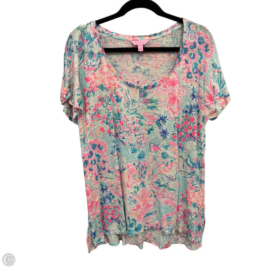 Top Short Sleeve Designer By Lilly Pulitzer In Blue & Pink, Size: Xl