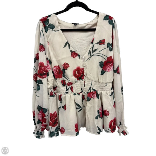Blouse Long Sleeve By Torrid In Cream & Red, Size: 2x