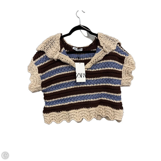Sweater Short Sleeve By Zara In Blue & Brown, Size: M