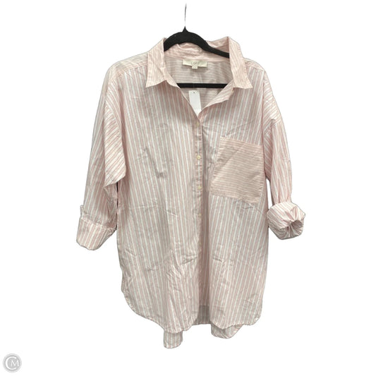 Blouse Long Sleeve By Loft In Pink & White, Size: Xl