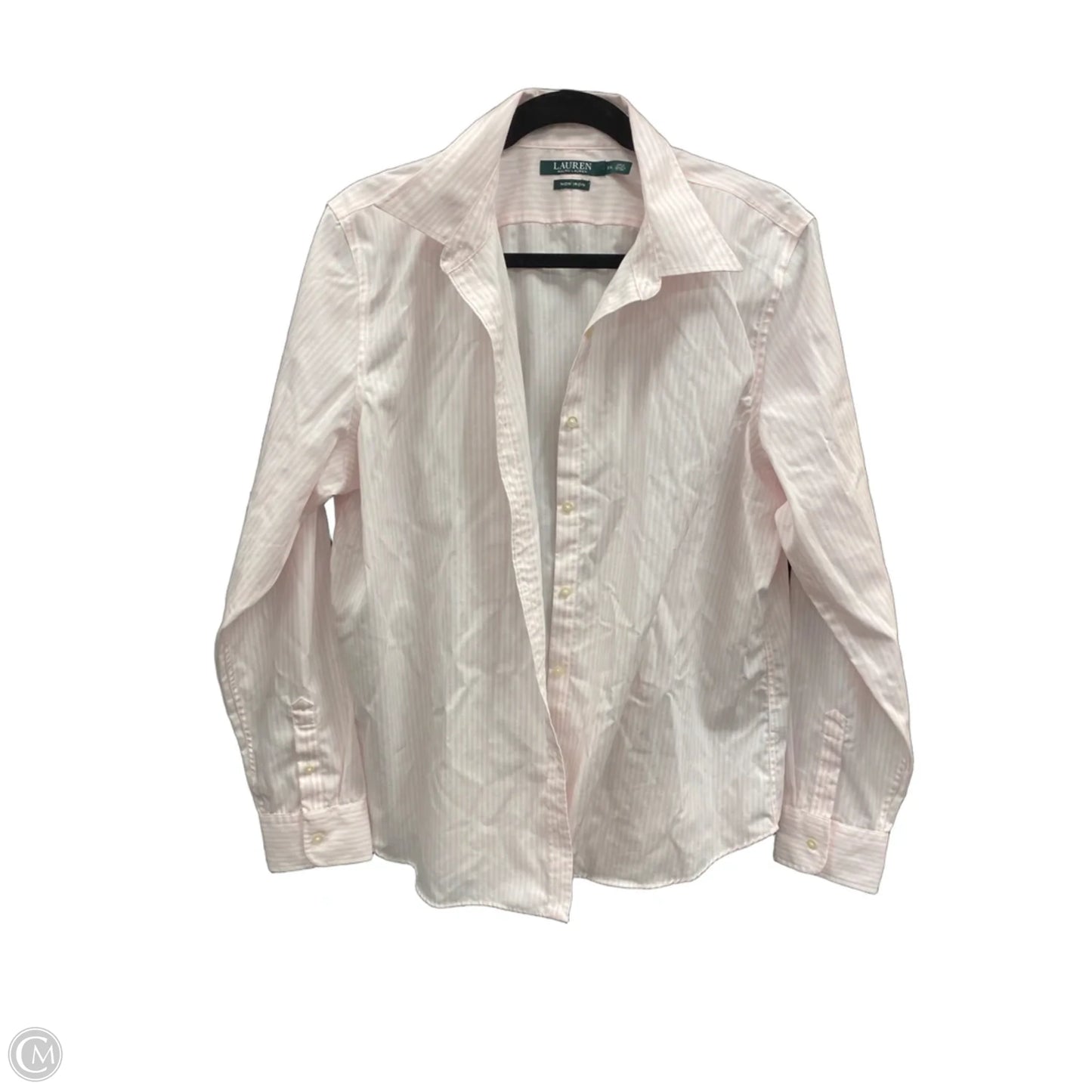 Blouse Long Sleeve By Lauren By Ralph Lauren In Pink & White, Size: Xxl