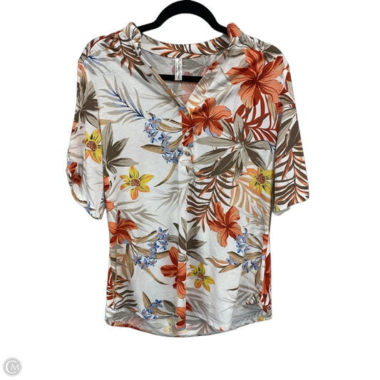 Top 3/4 Sleeve By Perseption Concept In Brown & Orange, Size: Xl