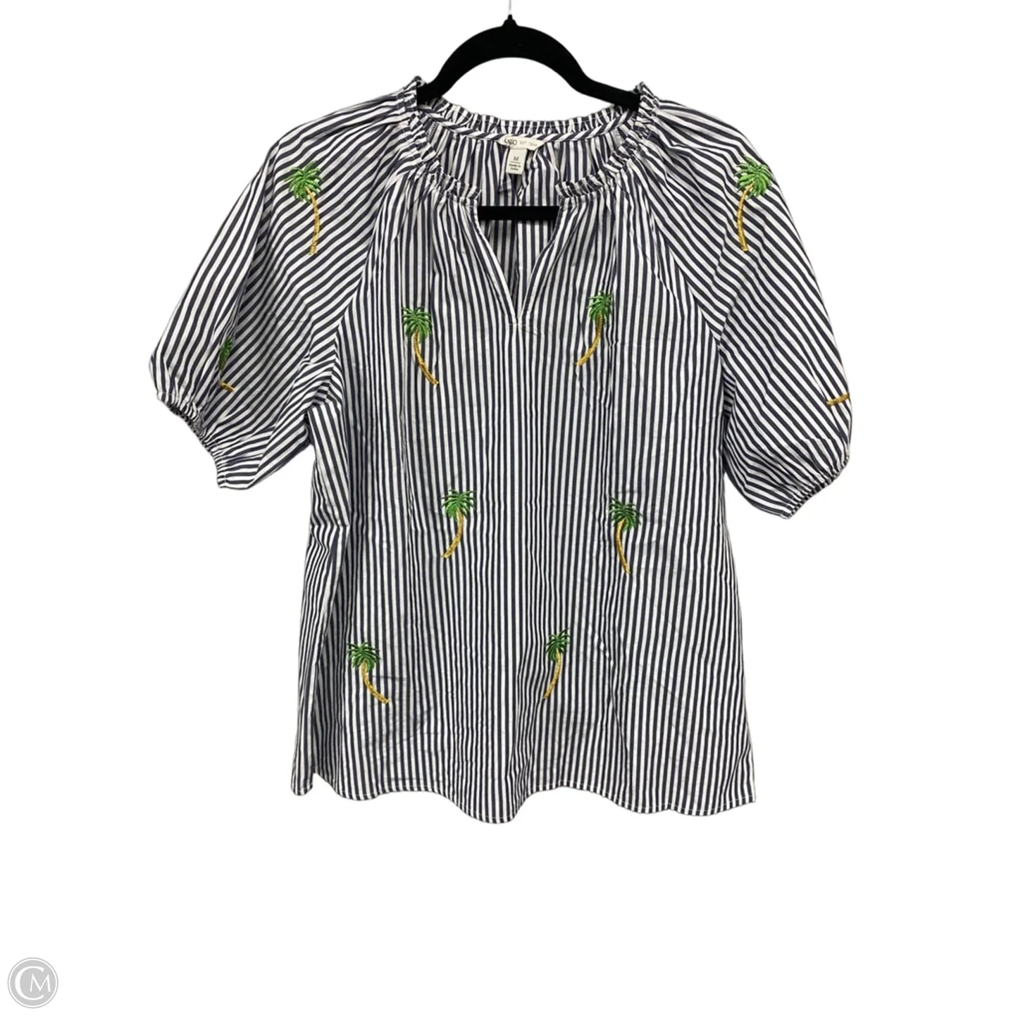 Blouse Short Sleeve By Cato In Grey & White, Size: M