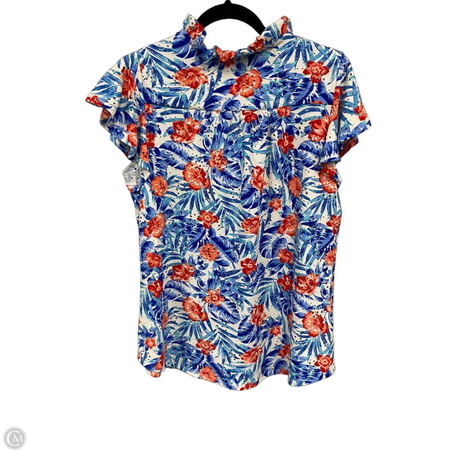 Top Short Sleeve By Kim Rogers In Blue & Orange, Size: S