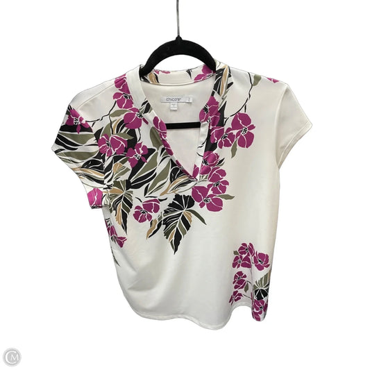 Top Short Sleeve By Chicos In Purple & White, Size: 0