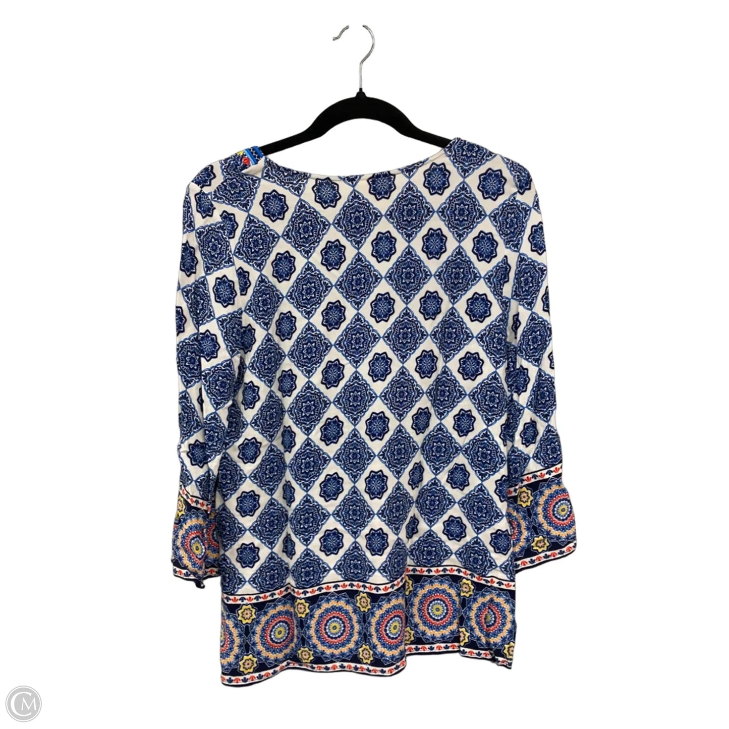 Blouse Long Sleeve By Ruby Rd In Blue & White, Size: M