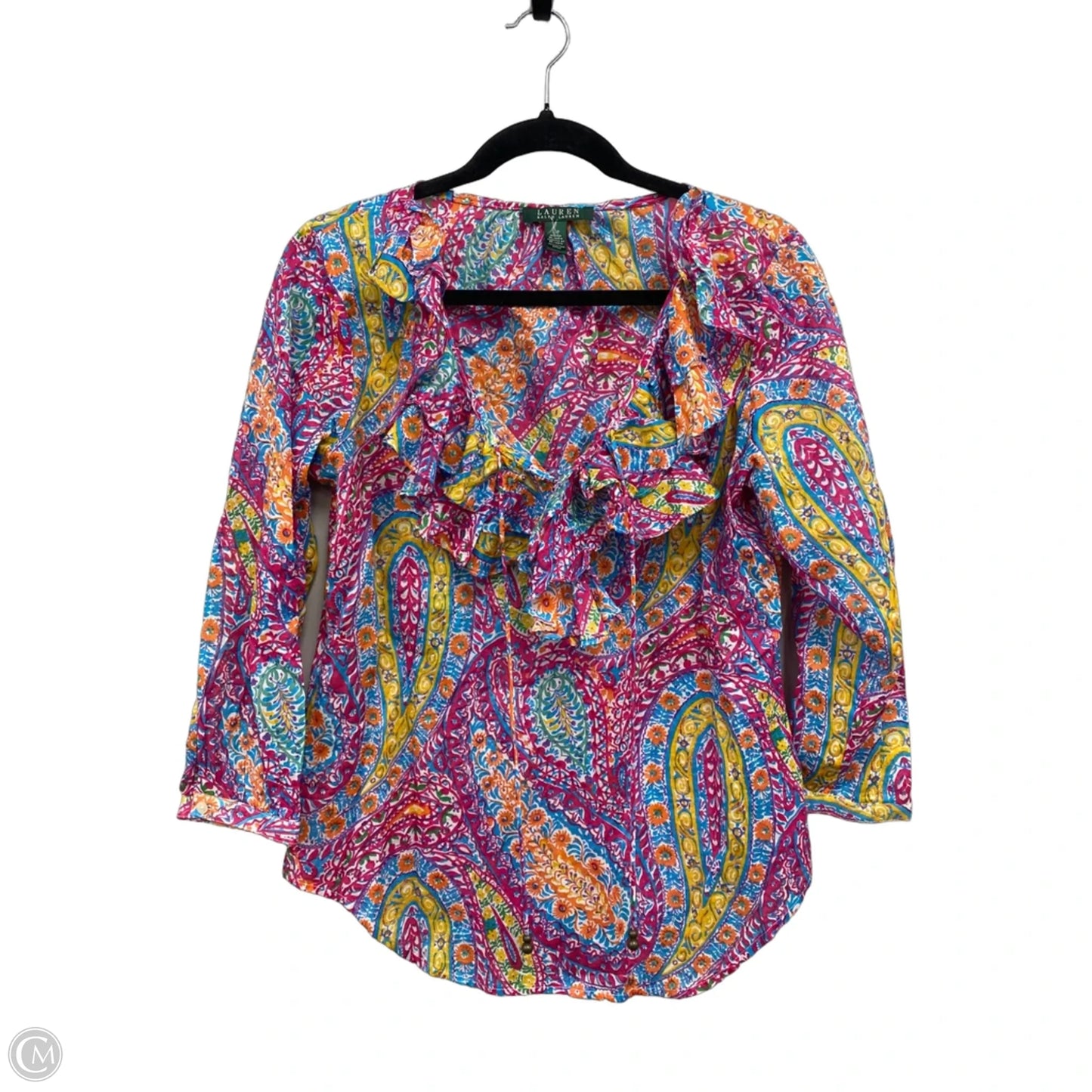 Blouse Long Sleeve By Lauren By Ralph Lauren In Pink & Yellow, Size: S