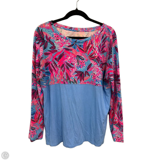 Top Long Sleeve Designer By Lilly Pulitzer In Blue & Pink, Size: L