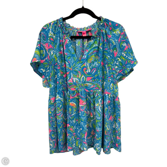 Top Short Sleeve Designer By Lilly Pulitzer In Blue & Pink, Size: L