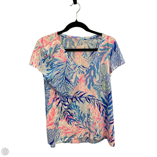 Top Short Sleeve Designer By Lilly Pulitzer In Blue & Pink, Size: M