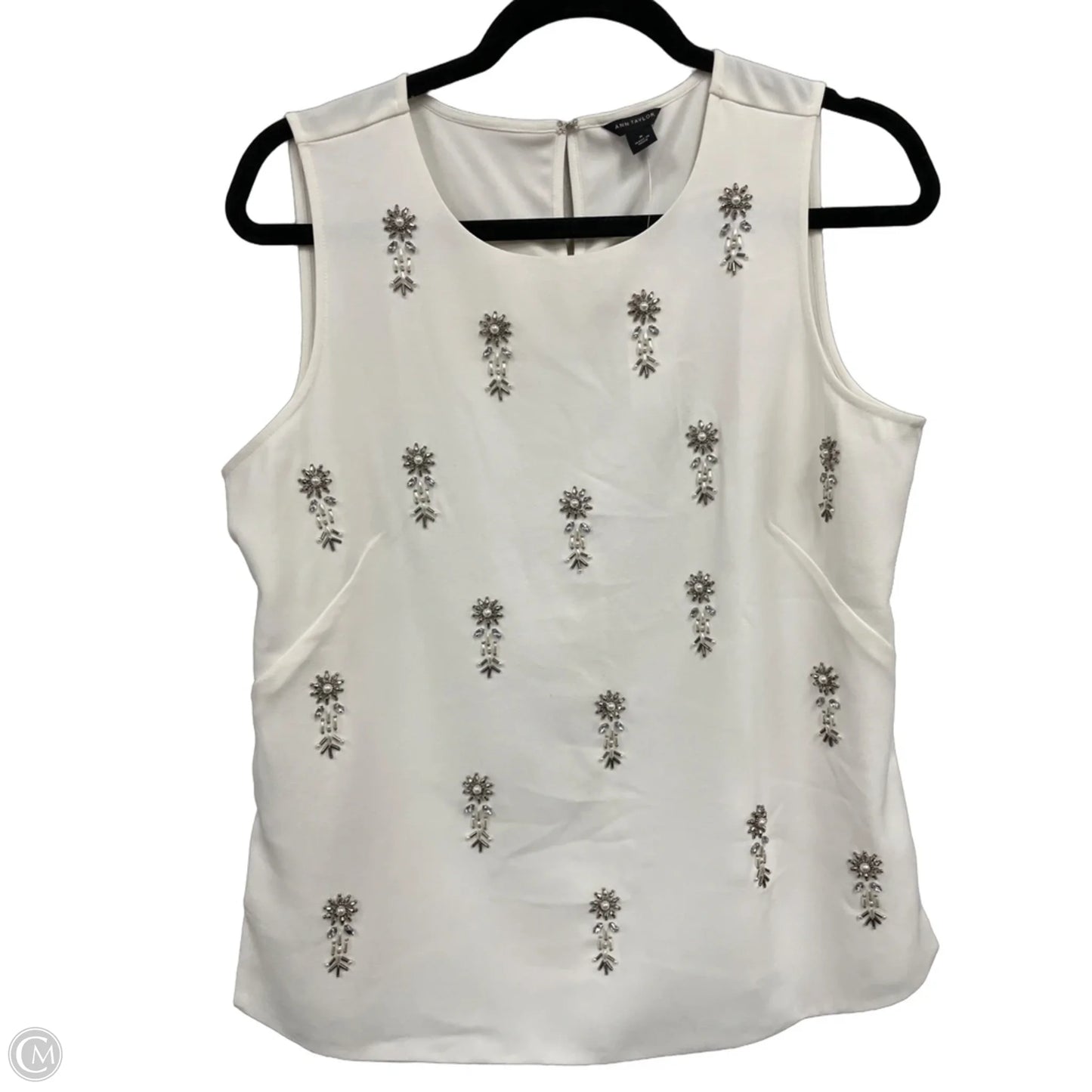 Blouse Sleeveless By Ann Taylor In Cream & Silver, Size: M
