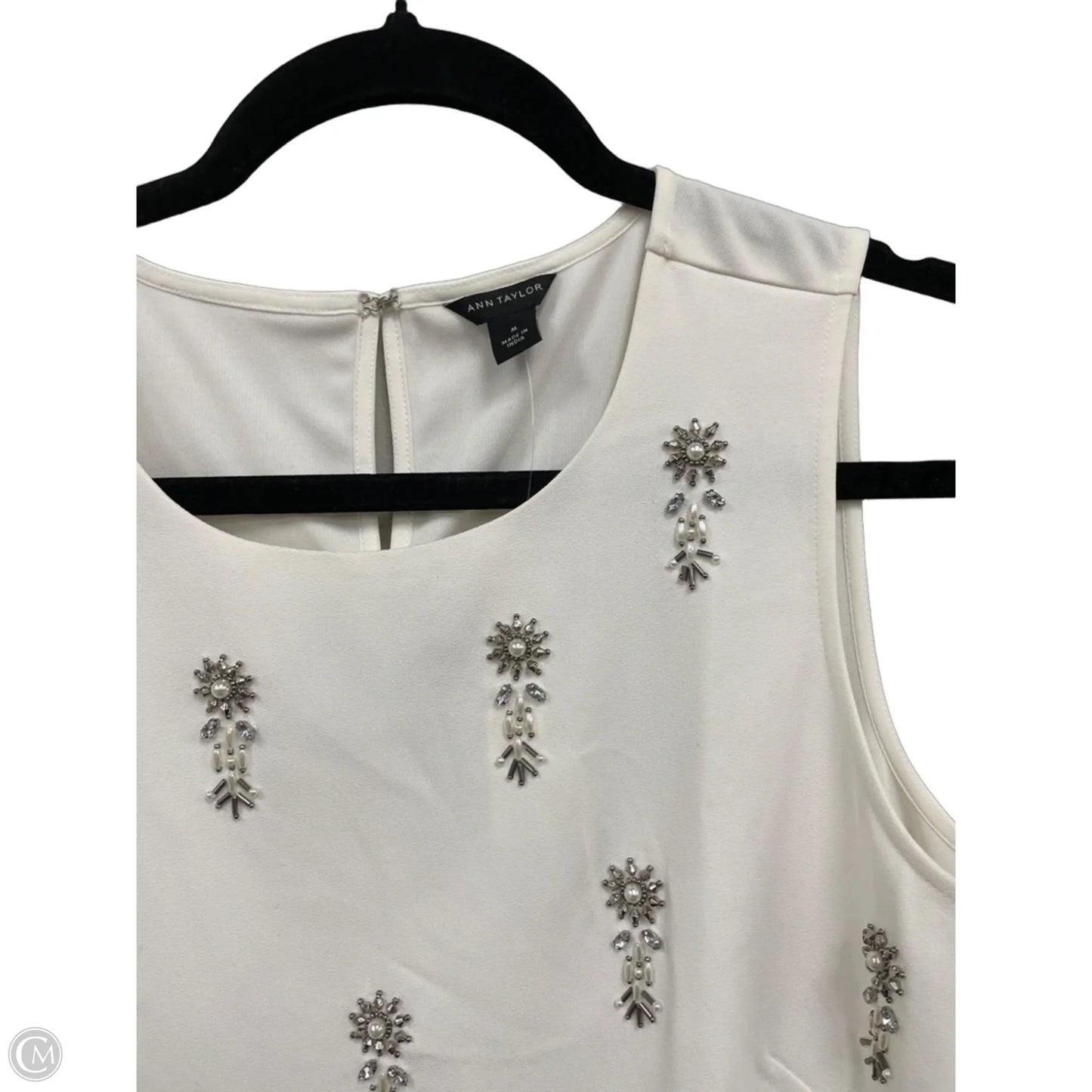Blouse Sleeveless By Ann Taylor In Cream & Silver, Size: M