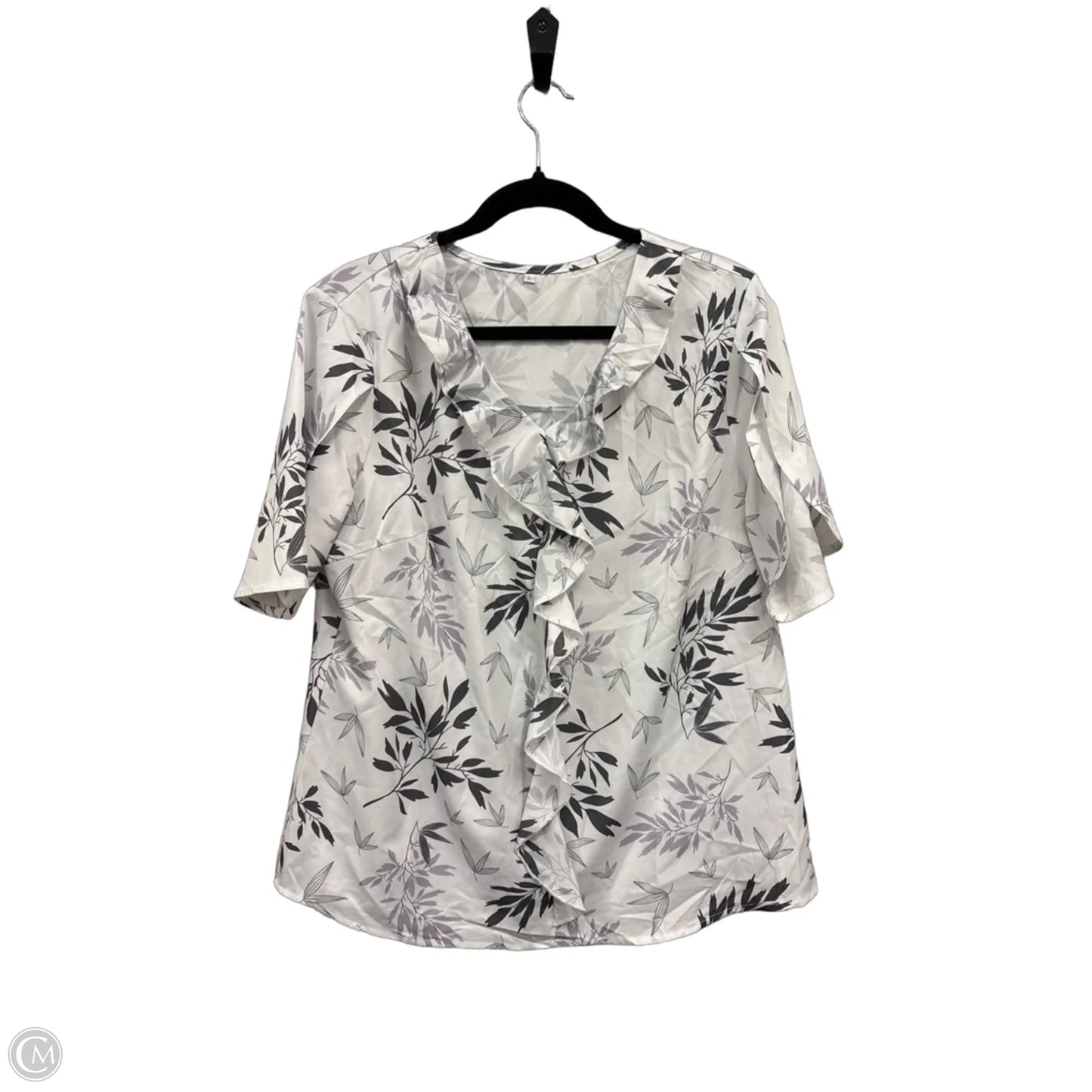 Blouse Short Sleeve By Clothes Mentor In Grey & White, Size: L
