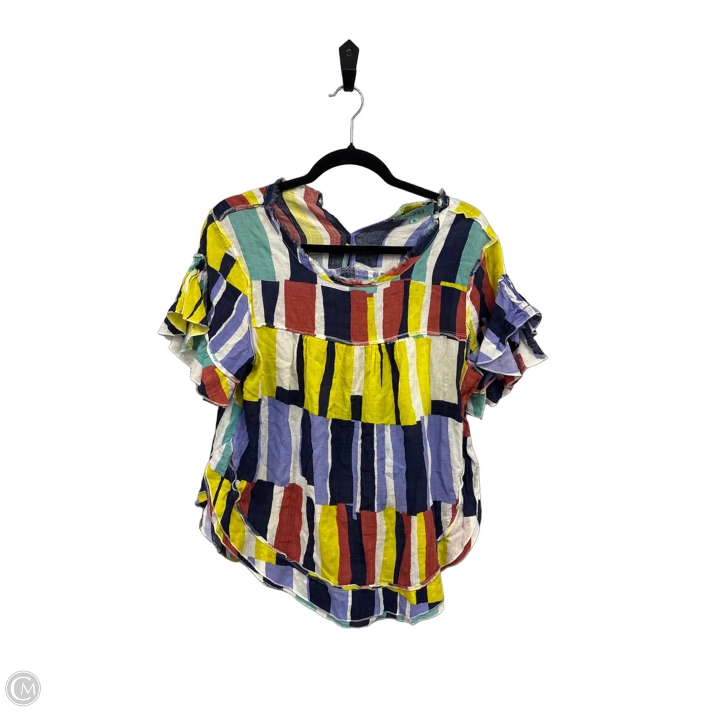 Blouse Short Sleeve By Karlie In Blue & Yellow, Size: M