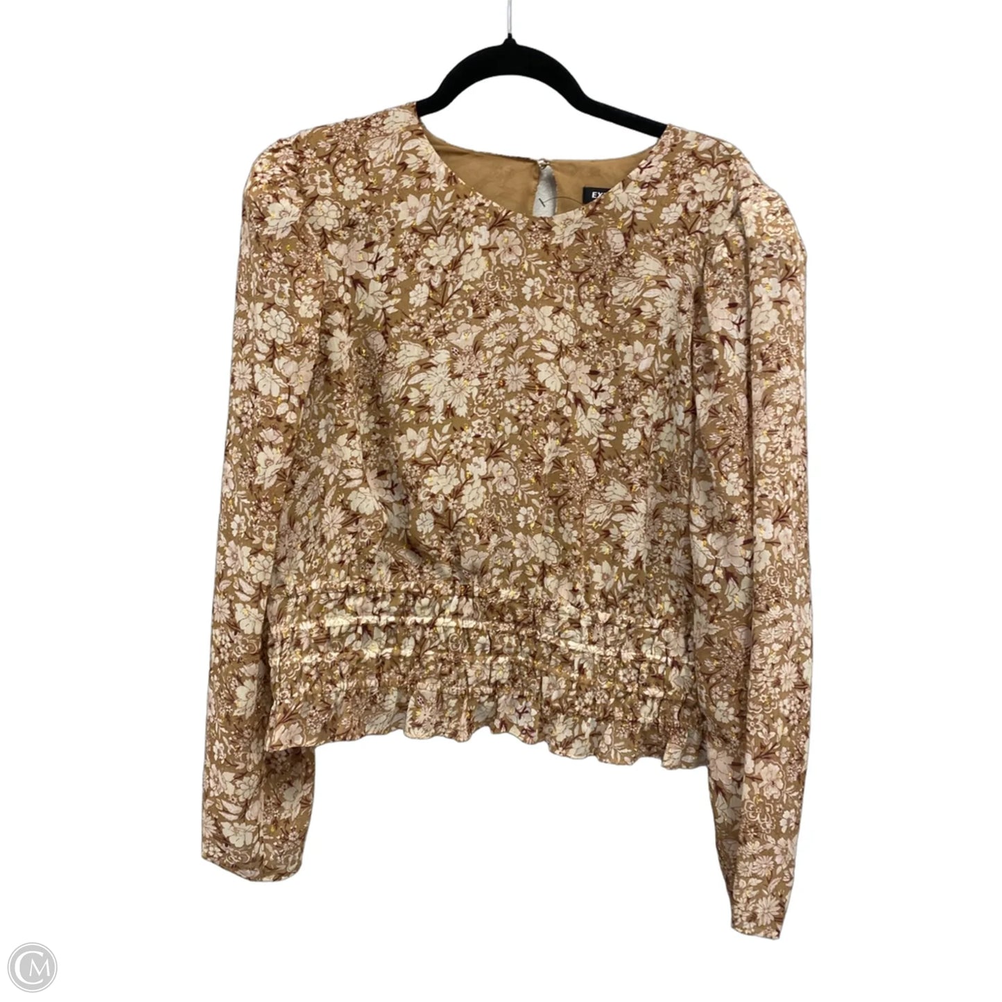 Blouse Long Sleeve By Express In Brown & Cream, Size: Xl
