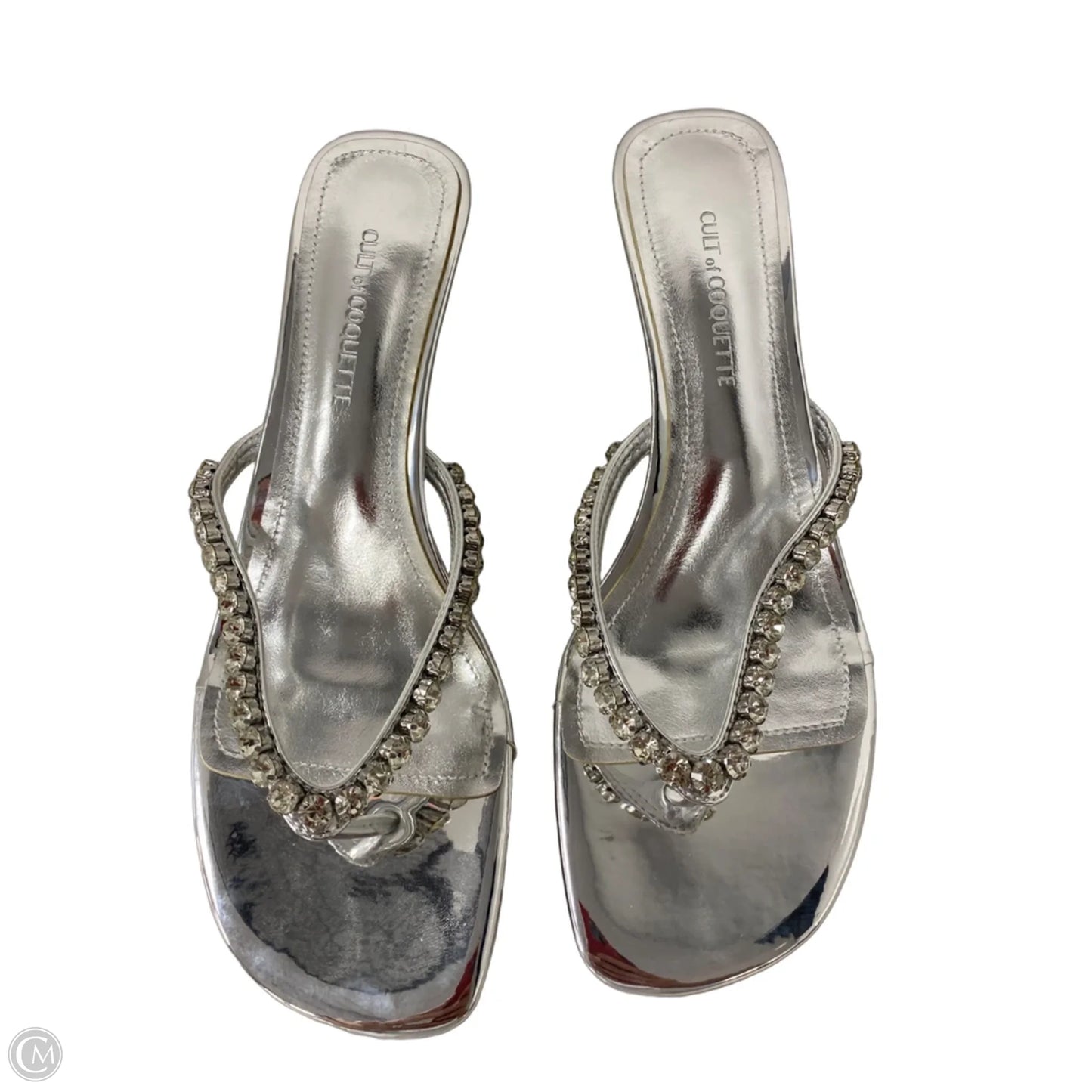 Sandals Heels Kitten By Clothes Mentor In Silver, Size: 10
