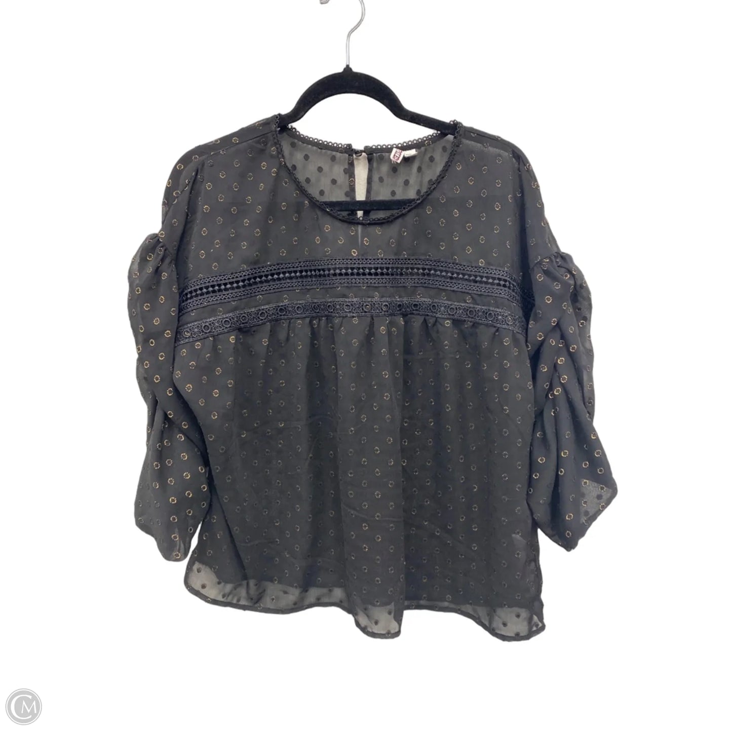 Blouse 3/4 Sleeve By Clothes Mentor In Black & Gold, Size: Xl