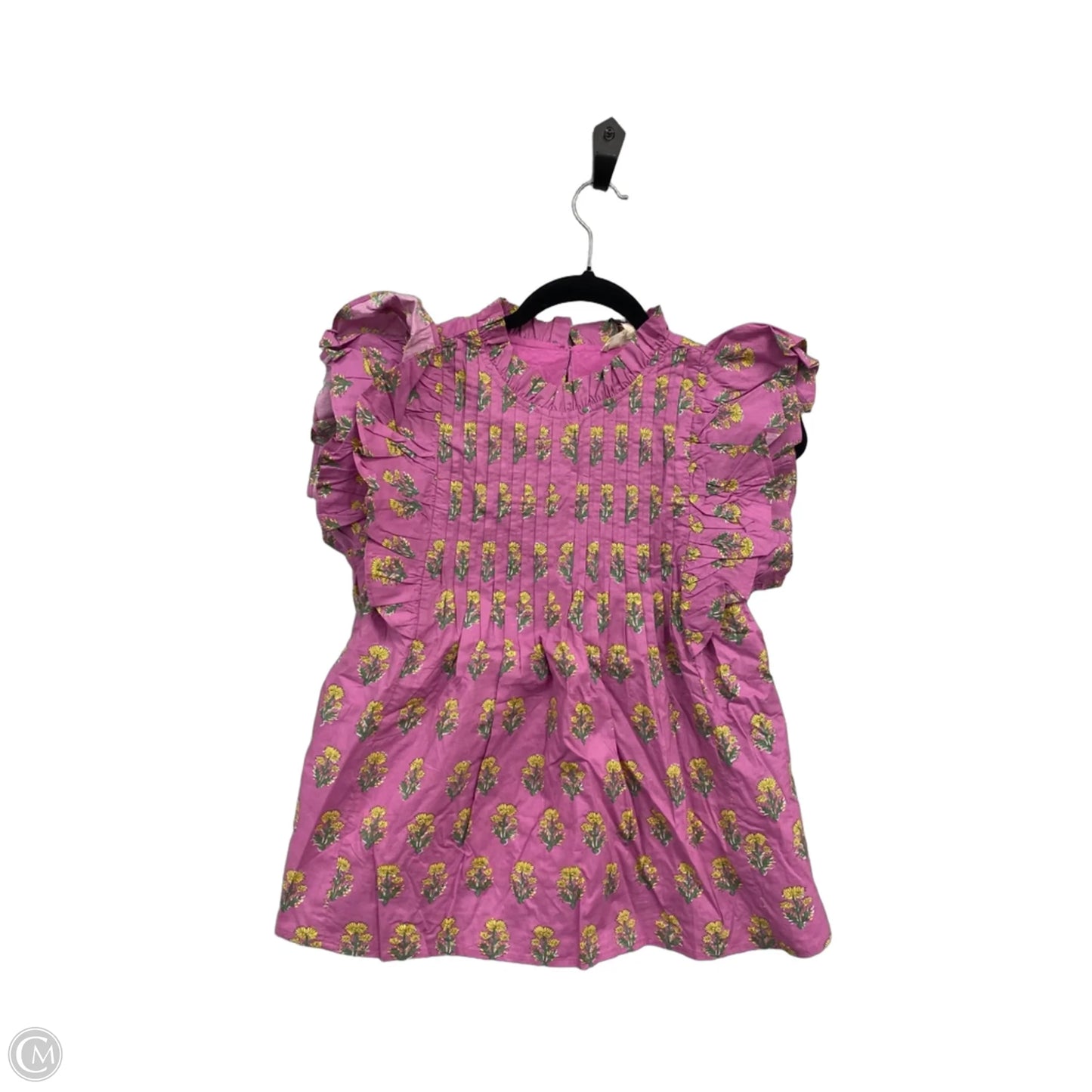 Blouse Short Sleeve By Cmc In Purple & Yellow, Size: S