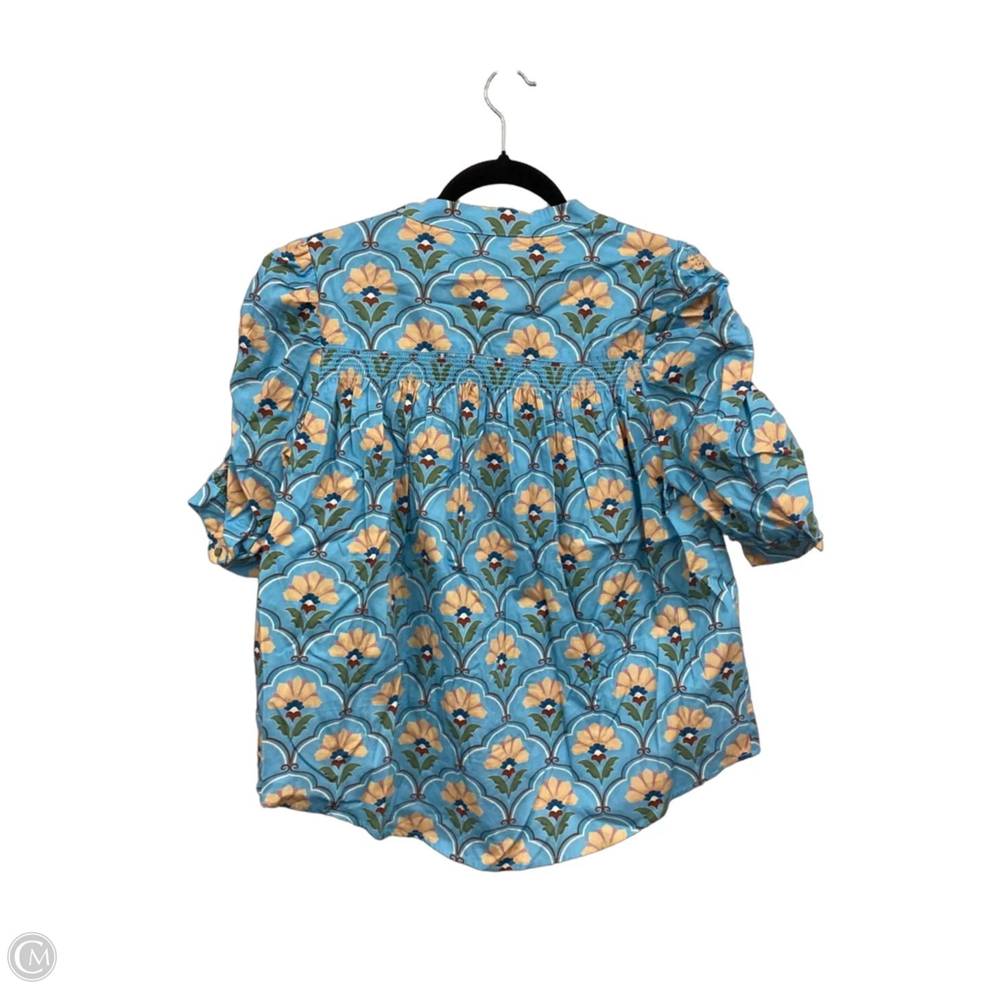 Blouse Short Sleeve By Cmc In Blue & Cream, Size: M