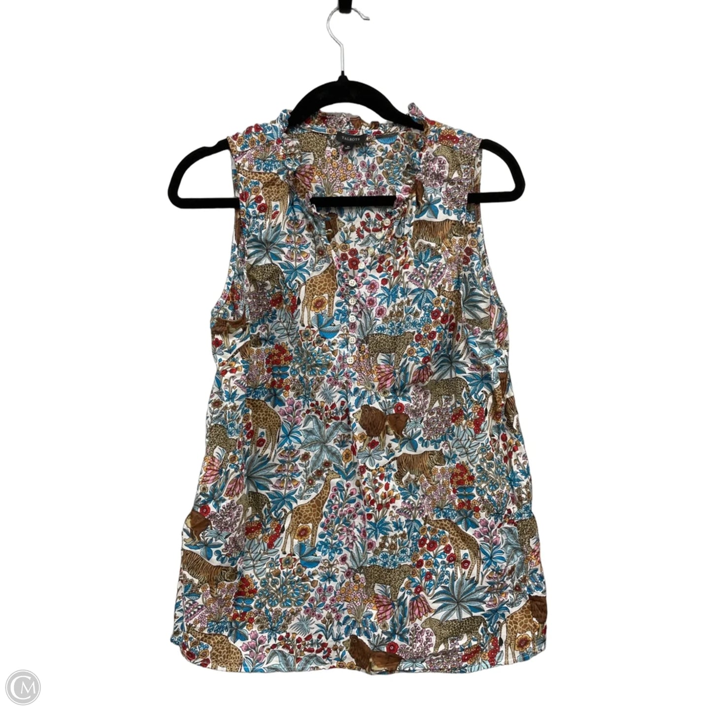 Blouse Short Sleeve By Talbots In Blue & Brown, Size: M