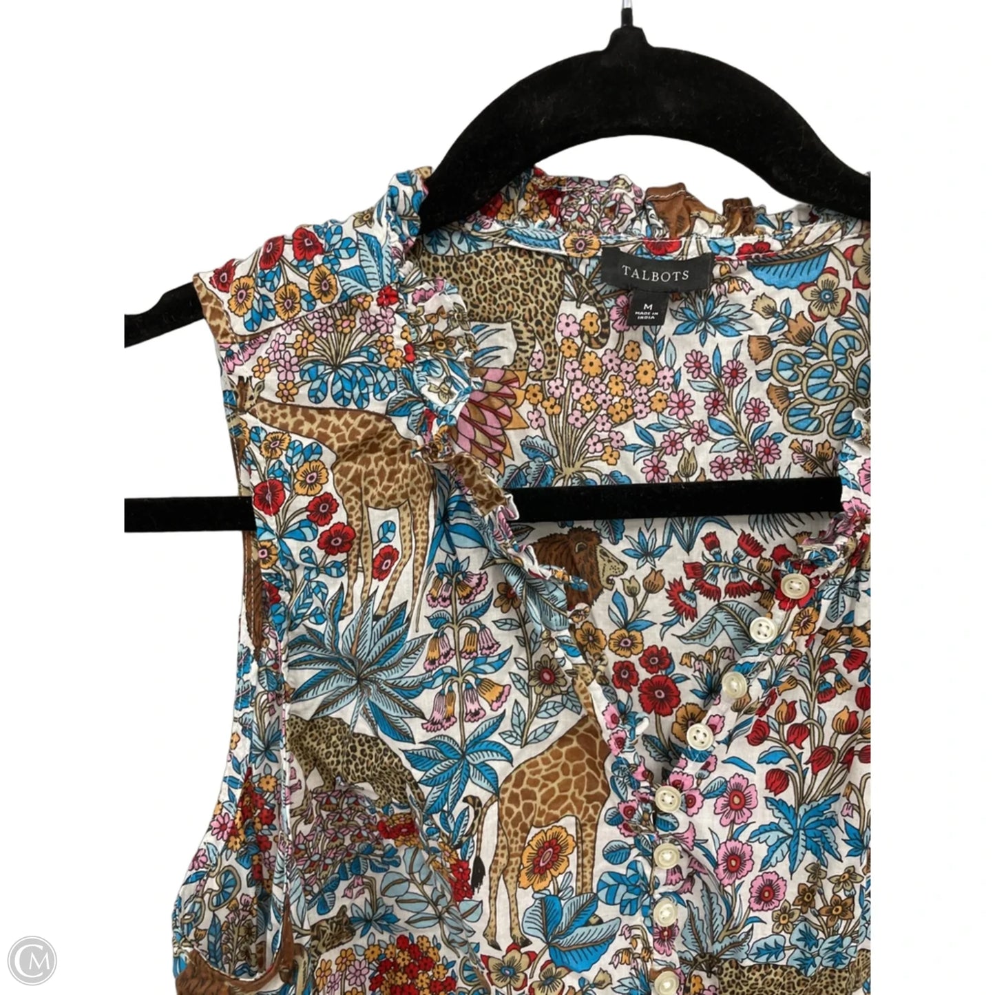 Blouse Short Sleeve By Talbots In Blue & Brown, Size: M