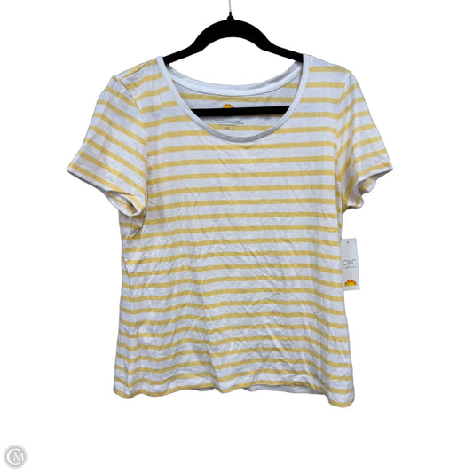 Top Short Sleeve Basic By C And C In White & Yellow, Size: L