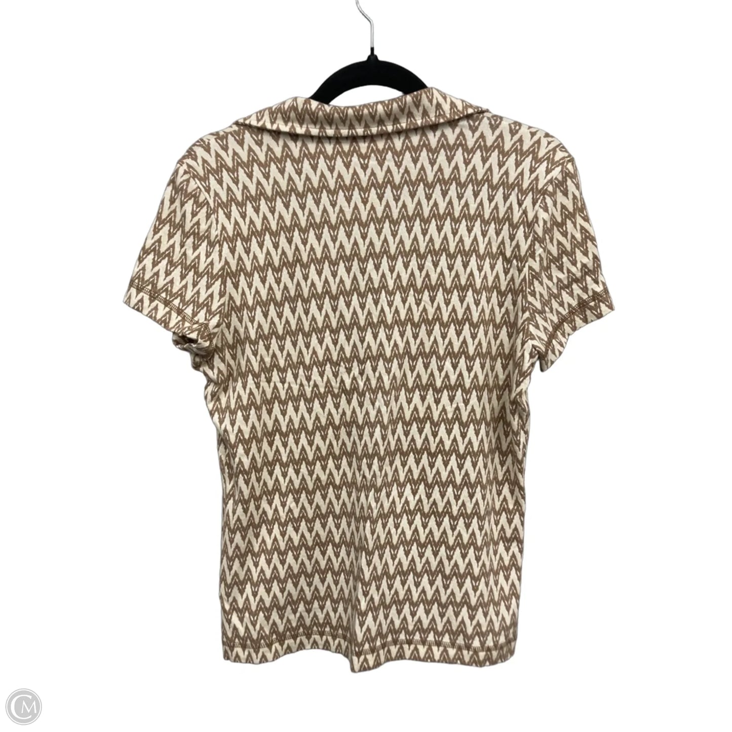Top Short Sleeve Designer By Tory Burch In Brown & Cream, Size: L