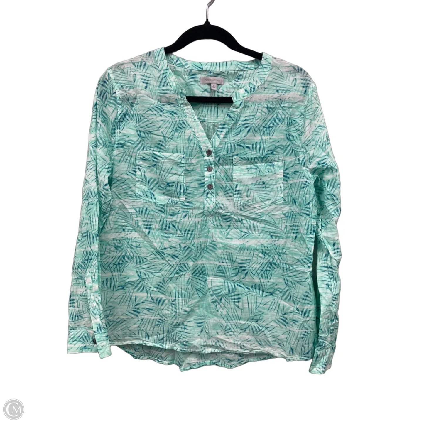 Blouse Long Sleeve By Clothes Mentor In Green & White, Size: S