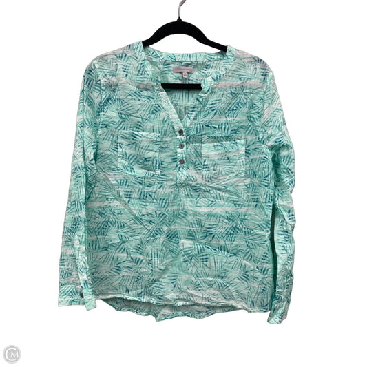 Blouse Long Sleeve By Clothes Mentor In Green & White, Size: S