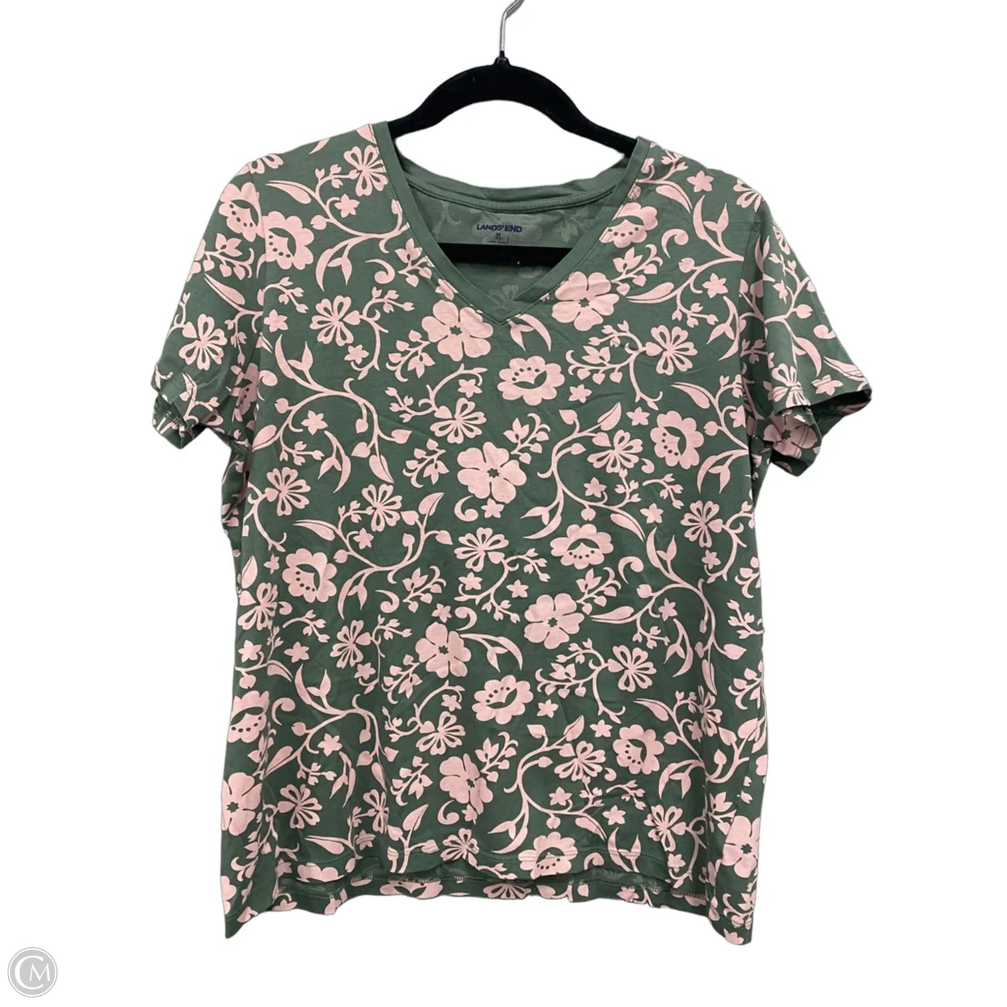 Top Short Sleeve Basic By Lands End In Green & Pink, Size: M