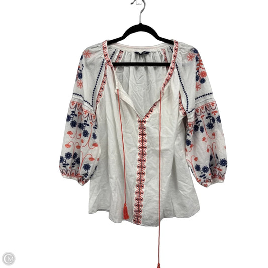 Blouse Long Sleeve By Max Edition In Orange & White, Size: Xl