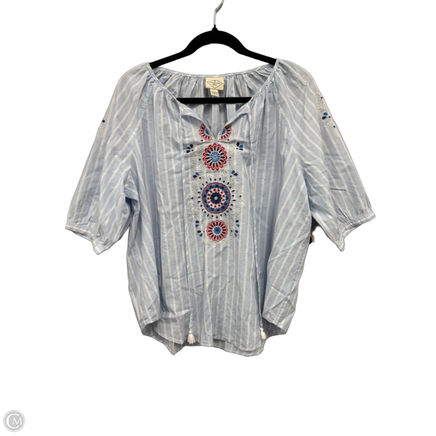 Blouse Short Sleeve By St Johns Bay In Blue & Red & White, Size: L