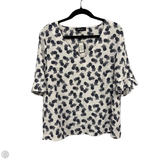 Blouse Short Sleeve By Nine West Apparel In Blue & White, Size: Xl